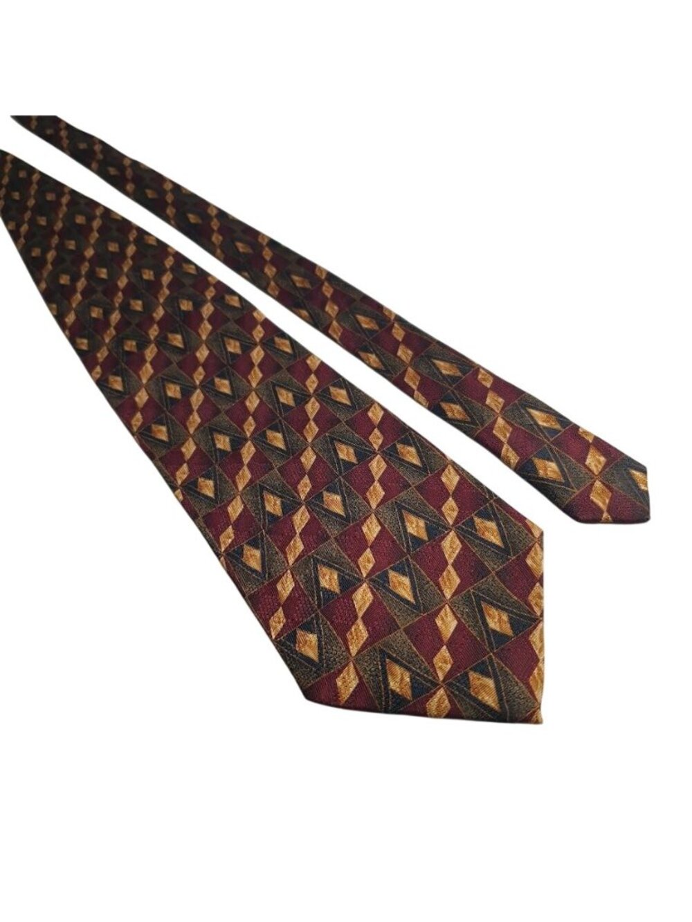 Louis Roth Burgundy Gold Diamond Geometric Pattern Silk Tie Work Office Menswear